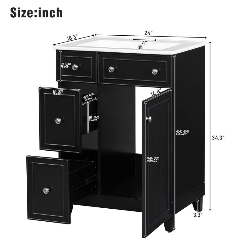 24 in. W x 18 in. D x 34 in. H Single Sink Freestanding Bath Vanity with White Ceramic Top