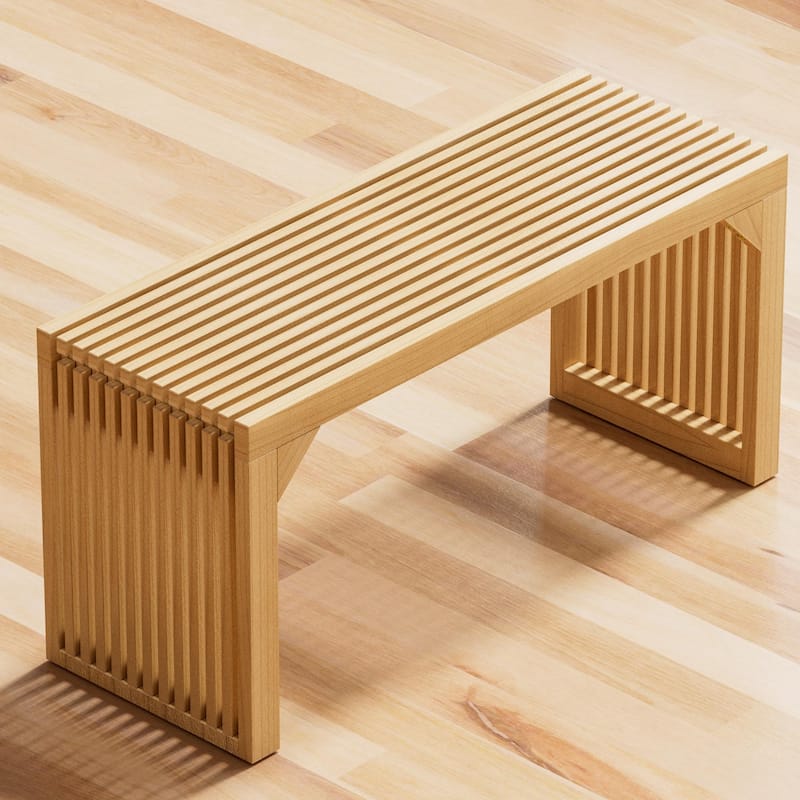 35" Solid Wood Bench Nature for Entryway, Living Room, Kitchen