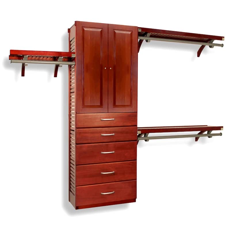 John Louis Home Solid Wood reach-In Closet System with 5-Drawers and Raised Panel Doors Red Mahogany