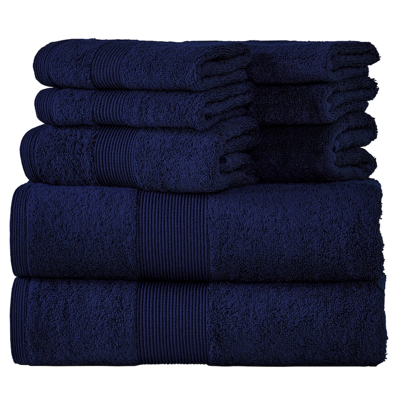 Fabstyles Premium Quality 8 Piece 600 GSM Zero Twist Cotton Towel Set - Navy