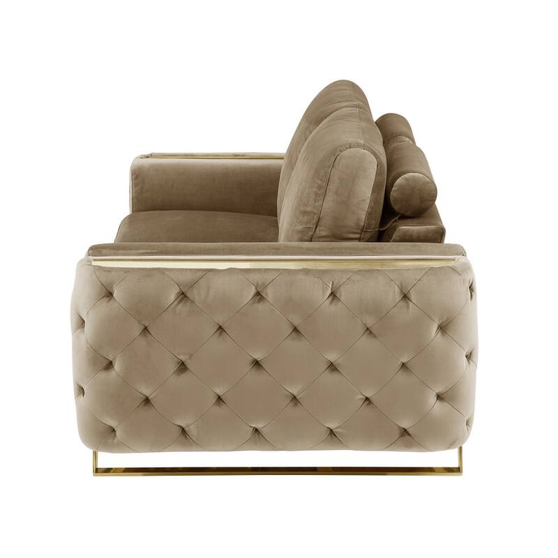 HomeRoots 72" Beige And Gold Velvet Loveseat
