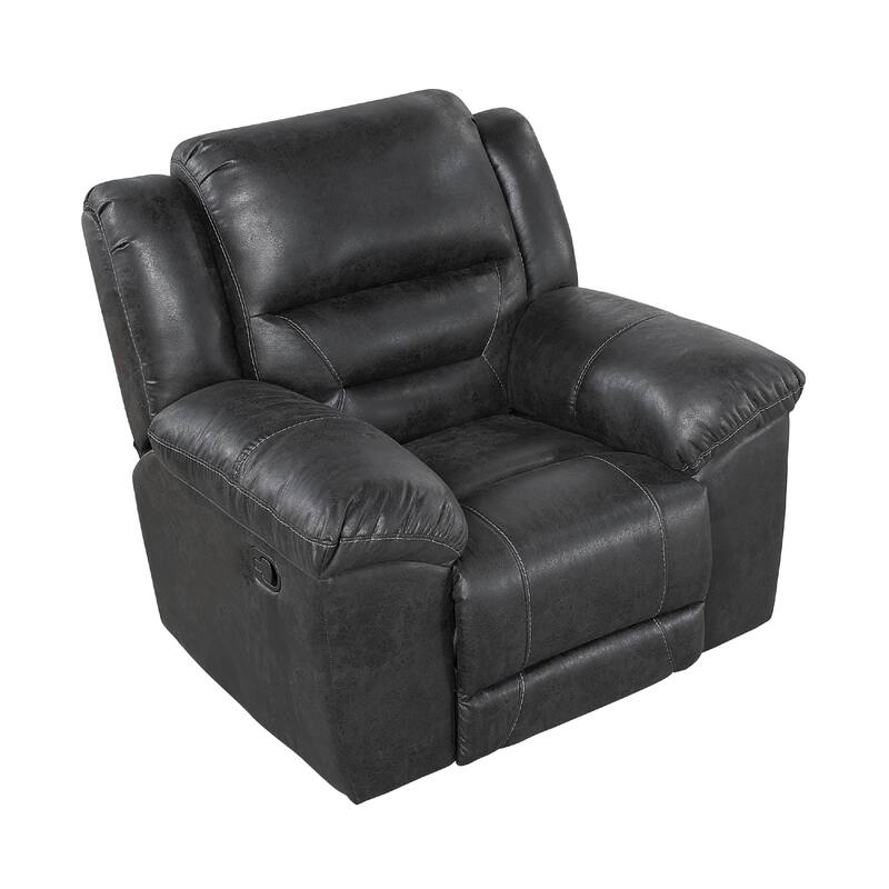 Henry Manual Rocker Recliner Chair in Pillow Tufted Black Microfiber