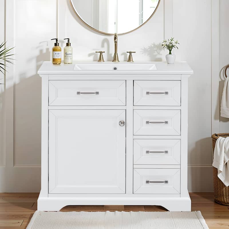 36" Ready-to-Use Bathroom Vanity – Ceramic Undermount Sink with Tip-Out Drawers & Soft-Close Mechanism‌ - 36"