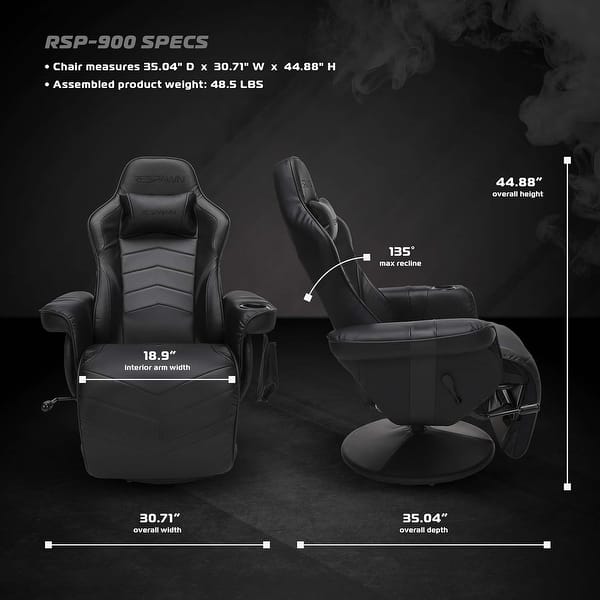 dimension image slide 0 of 2, RESPAWN 900 Gaming Recliner - Reclining Gaming Chair with Footrest, Gaming Chair Recliner