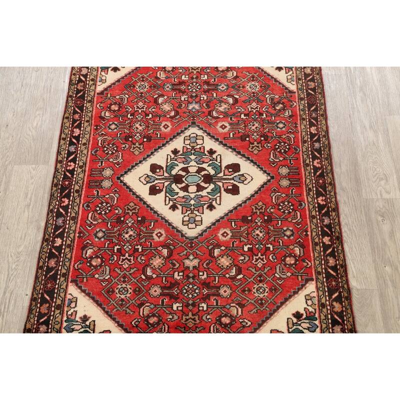 Vintage Geometric Hamedan Persian Area Rug Hand-knotted Wool Carpet - 3'9" x 5'4"
