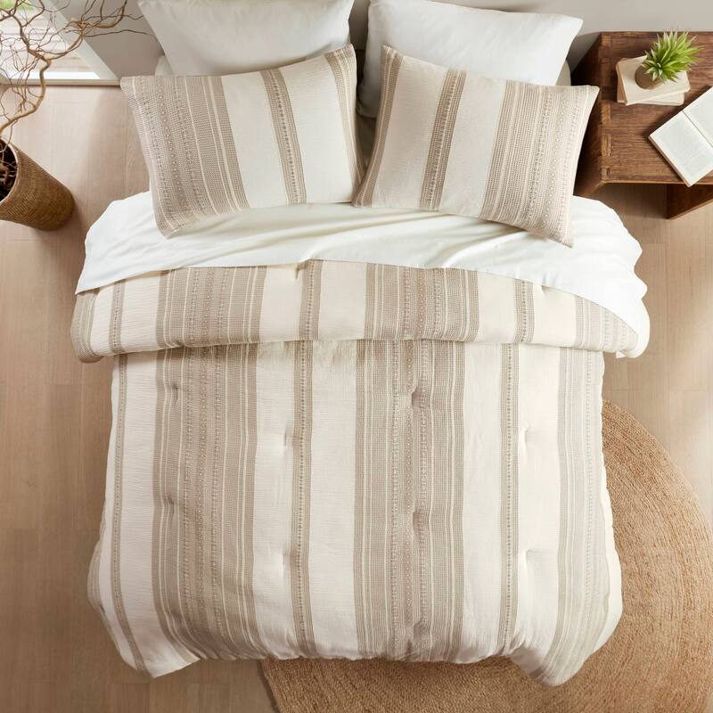 GDF Studio - Amara Textured Cotton Comforter 3-Piece Set with Waffle and Gauze Weave