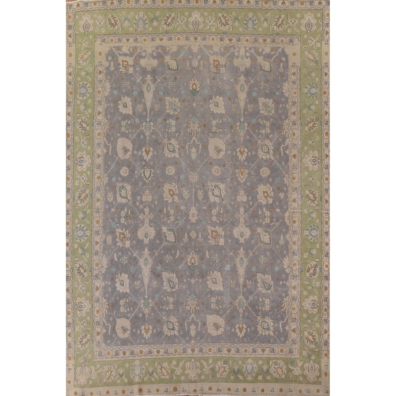 Vintage Distressed Over-Dyed Tabriz Persian Rug Handmade Wool Carpet - 9'6" x 12'7"