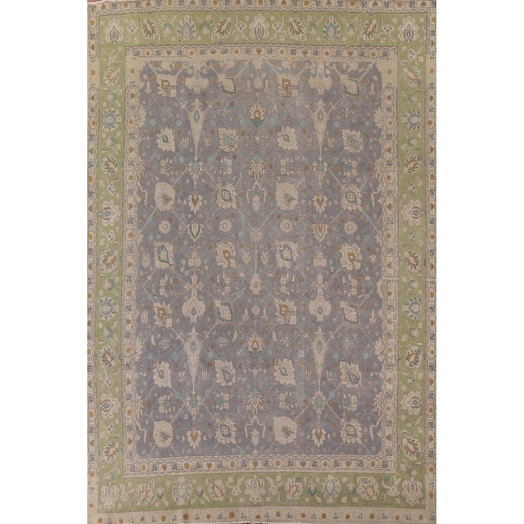 Vintage Distressed Over-Dyed Tabriz Persian Rug Handmade Wool Carpet - 9'6" x 12'7"