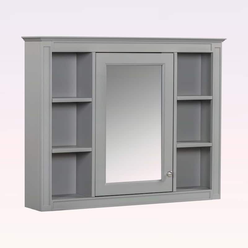 Wall-Mounted Storage Cabinet with Mirror,6 Open Shelves,Modern and Space-Saving Design for Enhanced Bathroom Organization