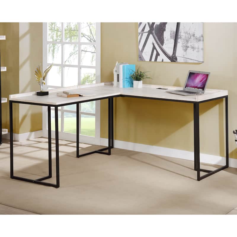 Magnus Industrial 59-inch Metal L-Shape Computer Desk with USB by Furniture of America - Off-White