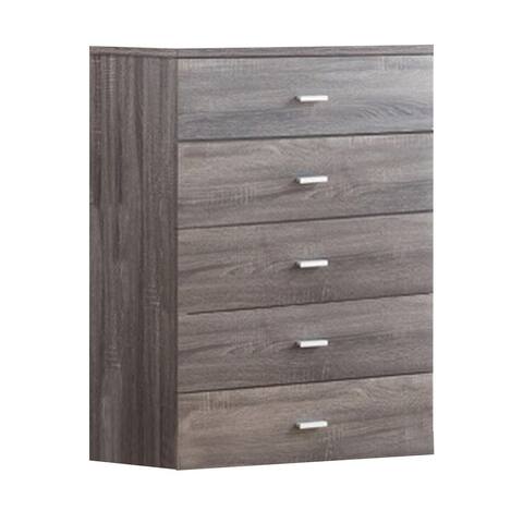 Maci 43 Inch Modern Tall Dresser Chest, 5 Drawers, Distressed Finish, Gray