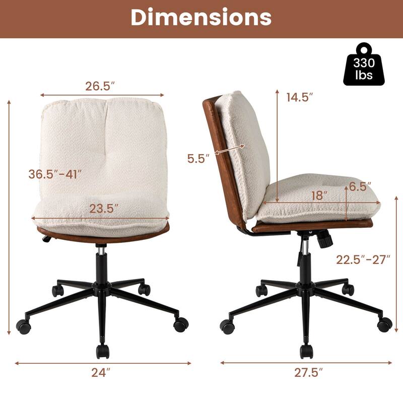Costway Armless Home Office Chair with Rocking Backrest Swivel & - See Details