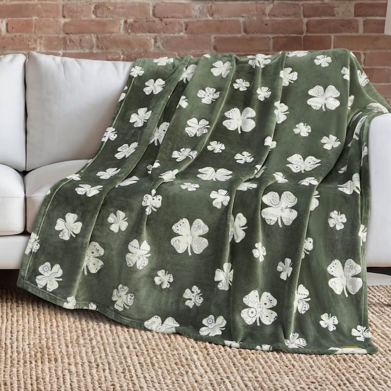 Lucky Brand Lucky Clovers Plush Throw Blankets - 50" x 70" - Green