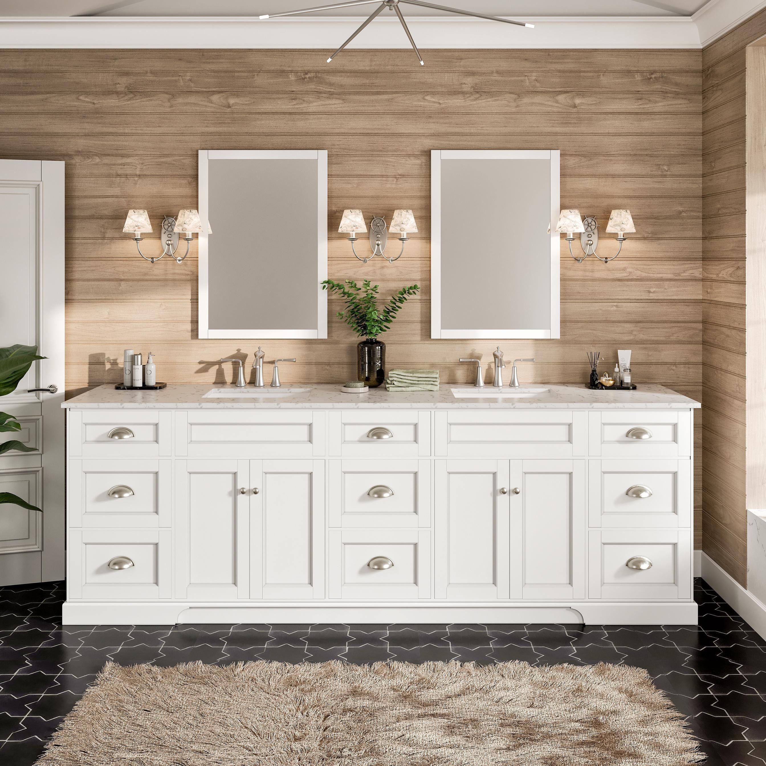 Eviva Epic 100 in. White Double Sink Bath Vanity with Carrara Quartz Top and Undermount Porcelain Sinks