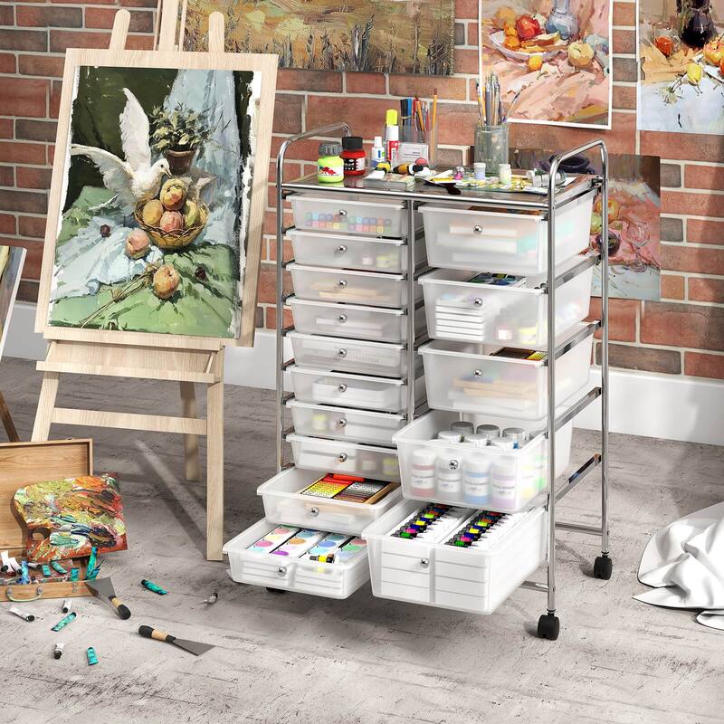 Costway 15-Drawer Trolley with Chrome Plated Metal Frame & Lockable - See Details