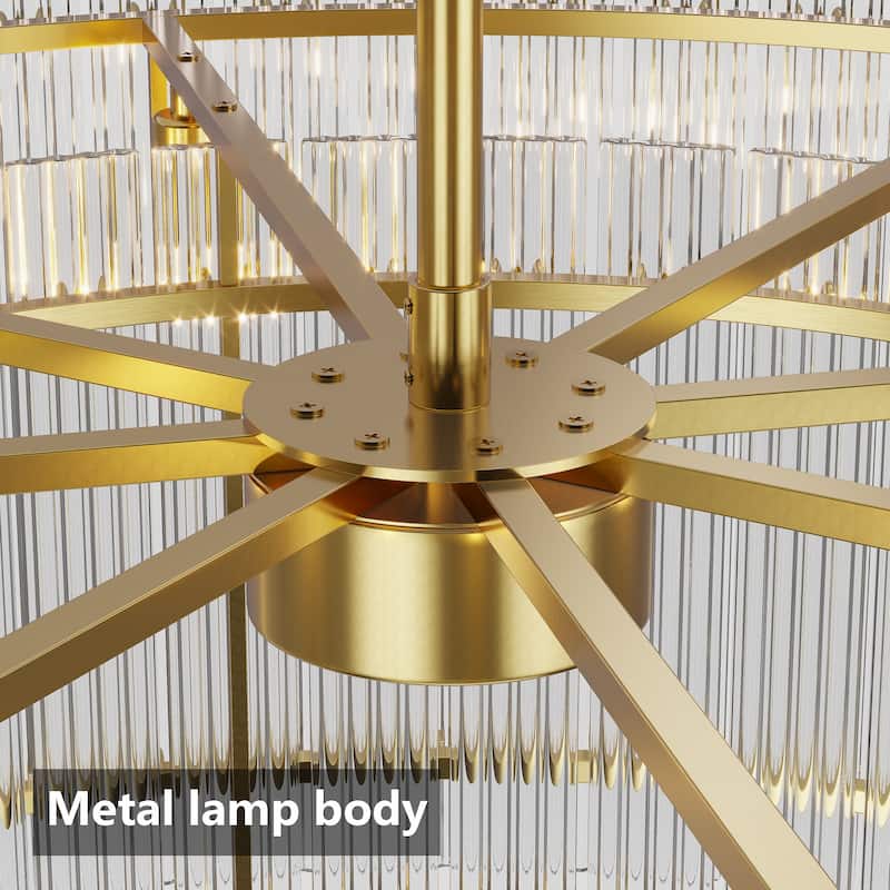 Anmytek 37 Inch Gold 2-Tier 8-Light Water Ripple Crystal Chandelier for Dining Room Living Room - 37 Inch