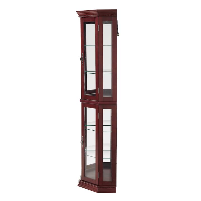 Corner Curio Cabinet with Lights, Adjustable Tempered Glass Shelves