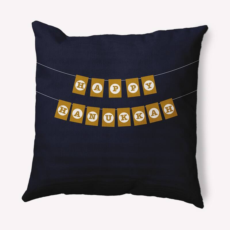Banner Day Happy Hanukkah Indoor/Outdoor Throw Pillow - 20" x 20" - Navy