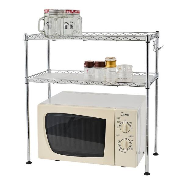 slide 2 of 5, 2-layer Stainless Steel Microwave Oven Rack with Hook Silver