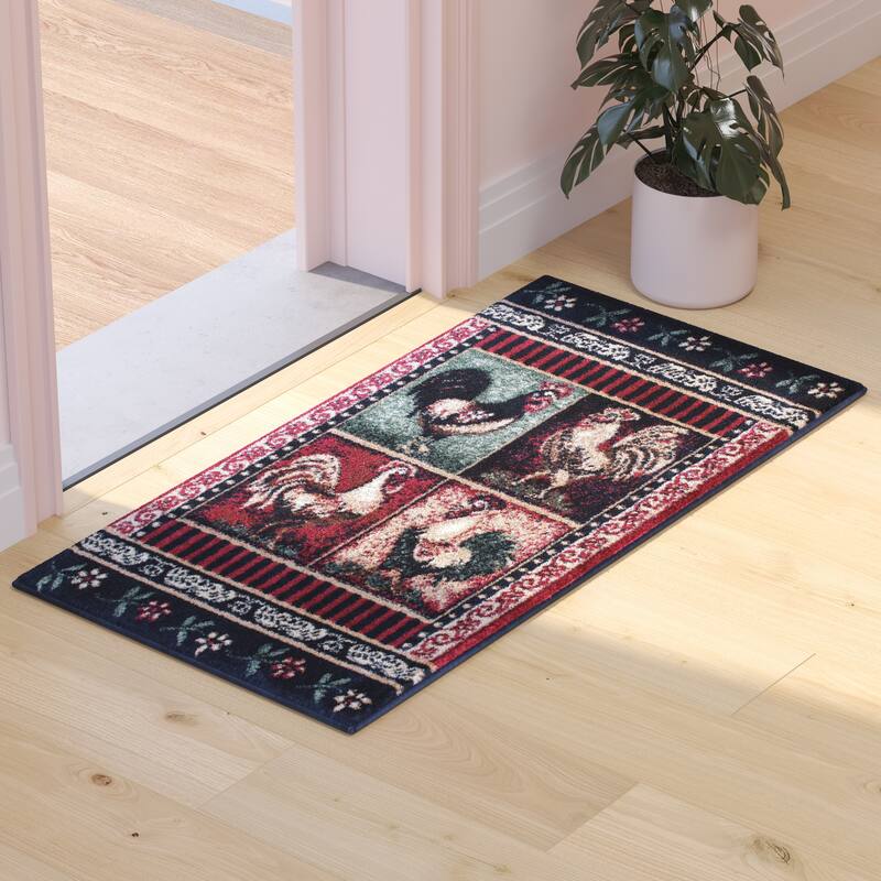 Rustic Cabin Style Vintage Rooster Themed Area Rug