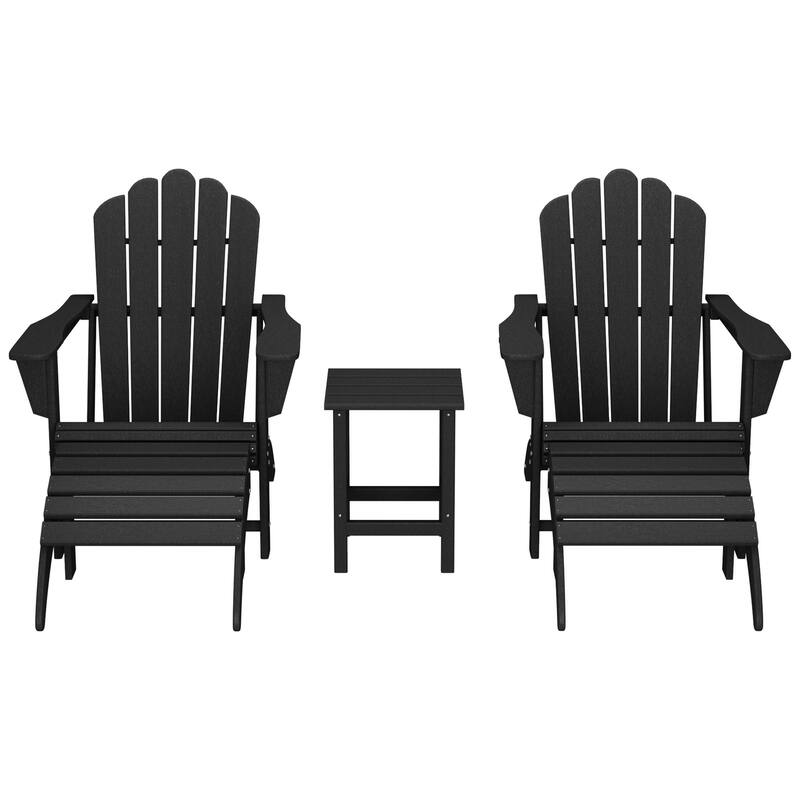 Aderson Outdoor Poly Adirondack Chair with Side Table and Ottoman 5-Piece Set - Black