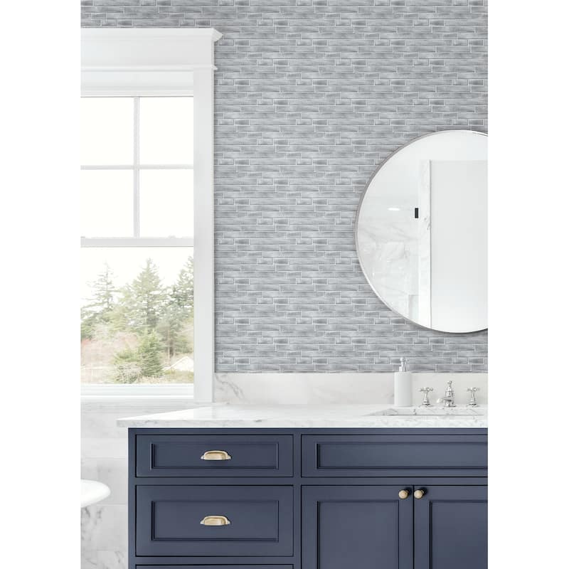 NextWall Brushed Metal Tile Peel and Stick Removable Wallpaper
