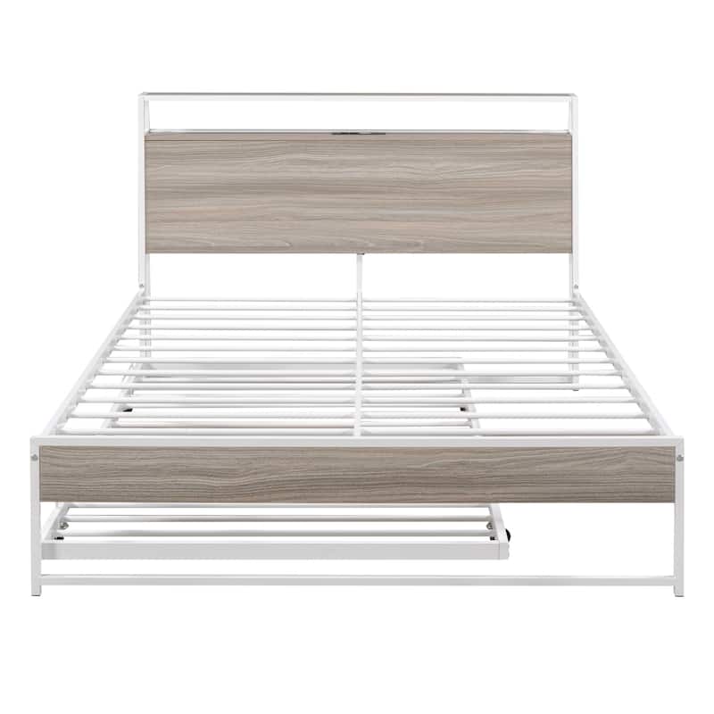 HomeRoots White Metal Full Bed Frame With Trundle
