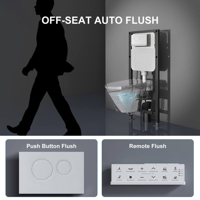 HOROW Wall Hung Elongated Smart Toilet Bidet in White with Auto Open, Auto Close, Heated Seat and Remote, No Tank, No Bracket