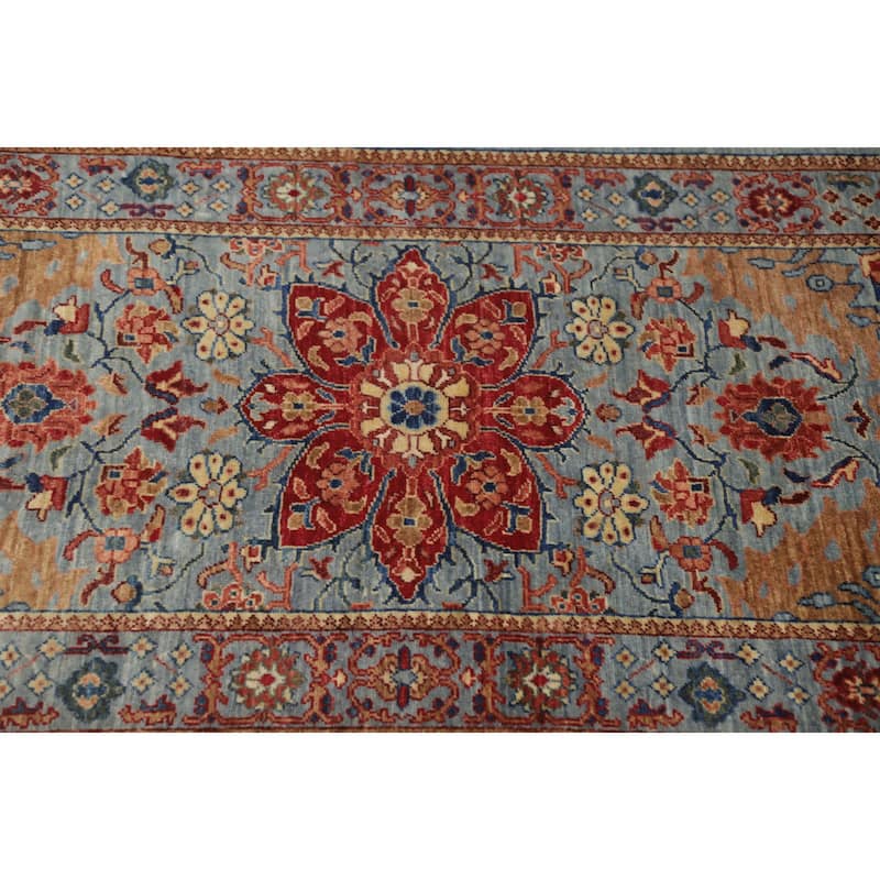 Hand Knotted Oriental 100% Wool Carpet Traditional All-Over Greys & Charcoal Ziegler Runner Rug - 11' 5'' X 2' 6''