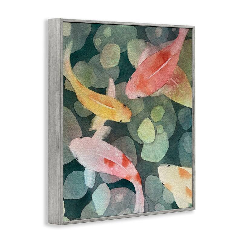 Stupell Watercolor Koi Aerial View Framed Giclee Art Design By Stephanie Fielden