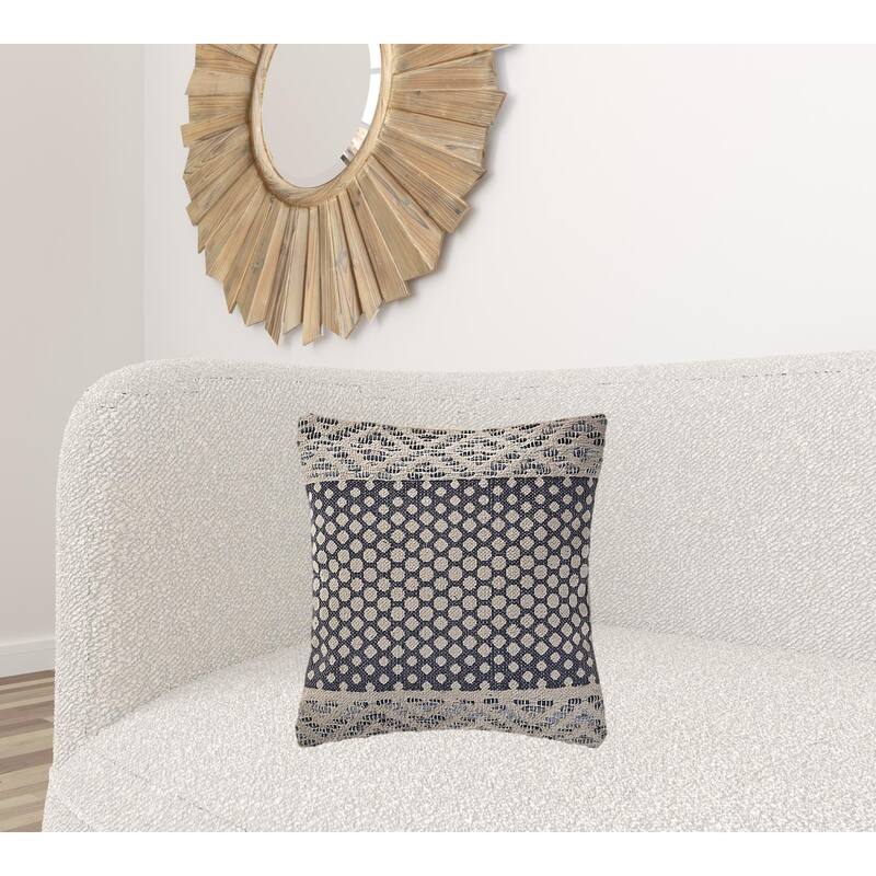 HomeRoots 20" X 20" Denim Blue And Ivory 100% Cotton Chevron Zippered Pillow