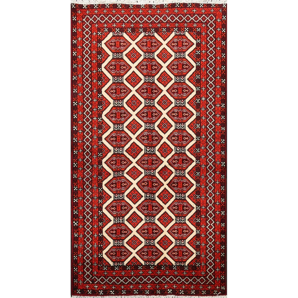 Traditional Geometric Balouch Persian Wool Area Rug Hand-knotted - 3'3" x 5'8"