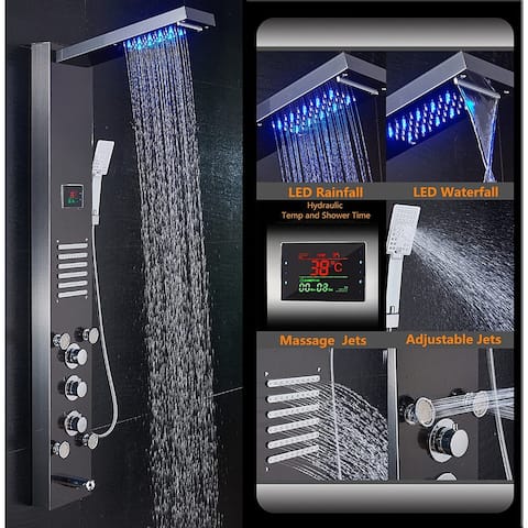 55 in. LED Shower Panel System and Tub Spout in Brushed Black
