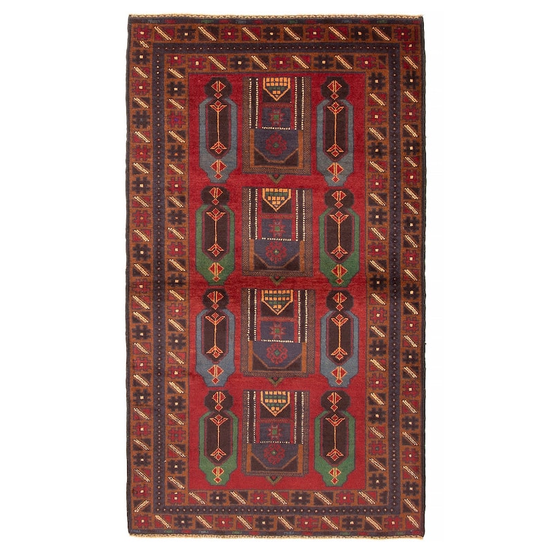 ECARPETGALLERY Hand-knotted Baluch Red Wool Rug - 3'7 x 6'7 - Red - 3'7 x 6'7