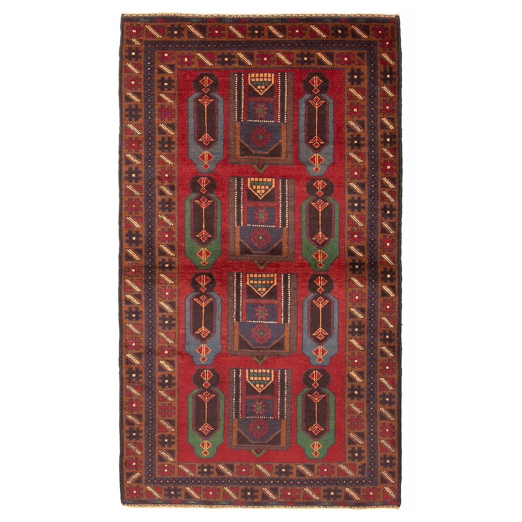 ECARPETGALLERY Hand-knotted Baluch Red Wool Rug - 3'7 x 6'7
