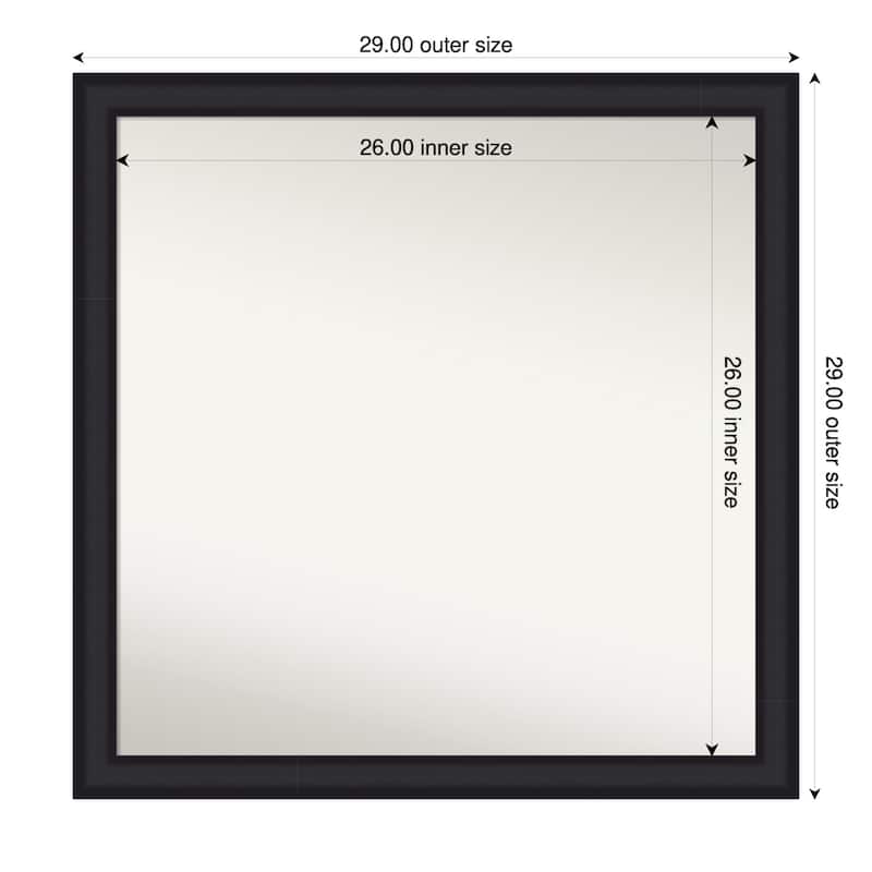 Oliver Narrow Non-Beveled Wood Framed Bathroom Vanity Wall Mirror - 29 x 29 in - Oliver Black Narrow