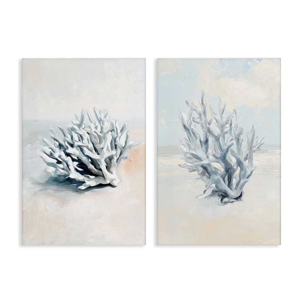 Stupell Faded White Coral Branches Canvas Wall Art Design By Ramona Murdock (Set of 2)