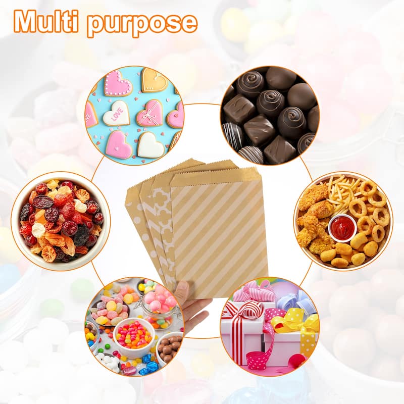 100Pcs Kraft Paper Treat Bags, Greaseproof Cookies Bag Flat Favor Bags