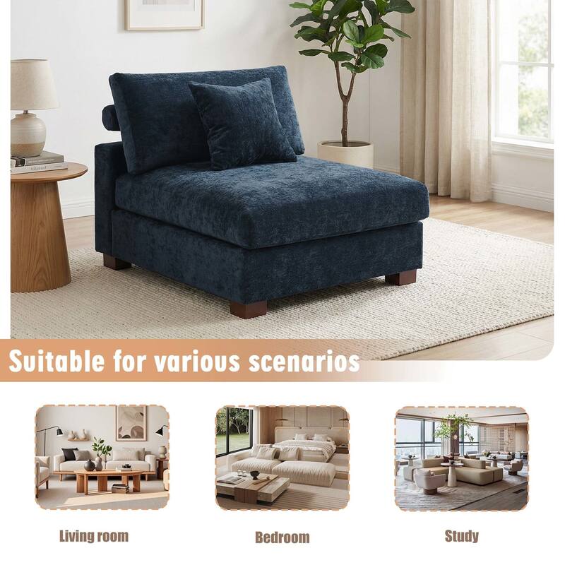 Chenille Upholstered Armless Accent Chair With Plush Cushion