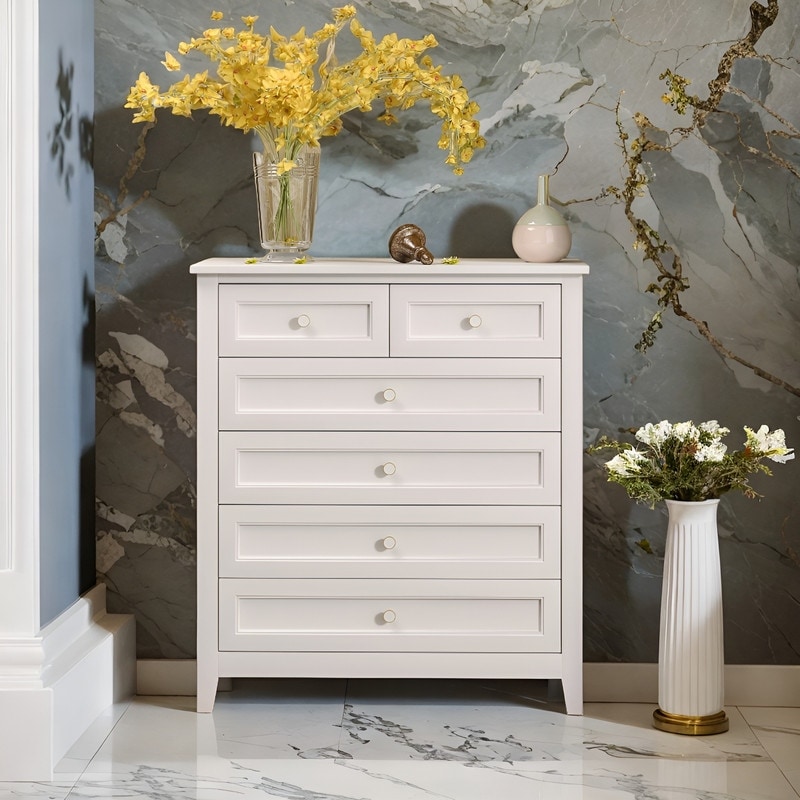 Retro 6-Drawer Dresser, Storage Cabinet with Round Handle, Organizer  Lockers for Bedroom, Living Room, Antique White