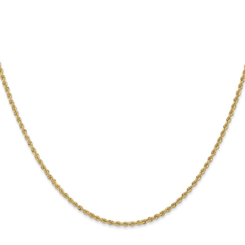 Curata Women's 14k Yellow Gold 1.75mm Handmade Regular Rope Chain Ankle Bracelet - 10 Inch