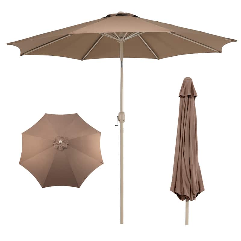 Aoodor 9FT Outdoor Patio Market Umbrella with Push Button Tilt and Crank - coffee