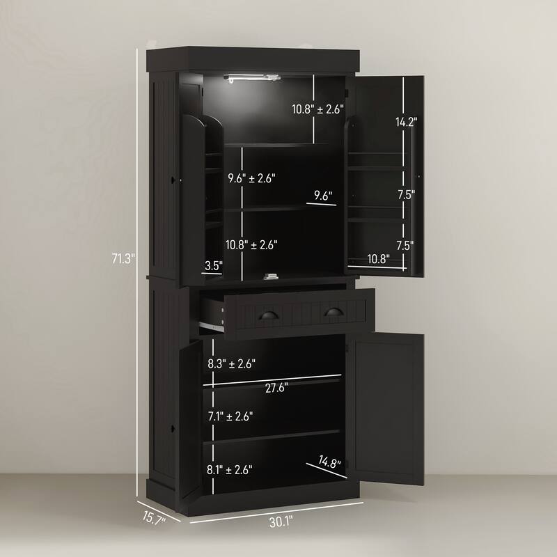 HOMCOM 71" Kitchen Pantry Cabinet with Motion Sensor Light, Tall Storage Cabinet with 6 Door Shelves