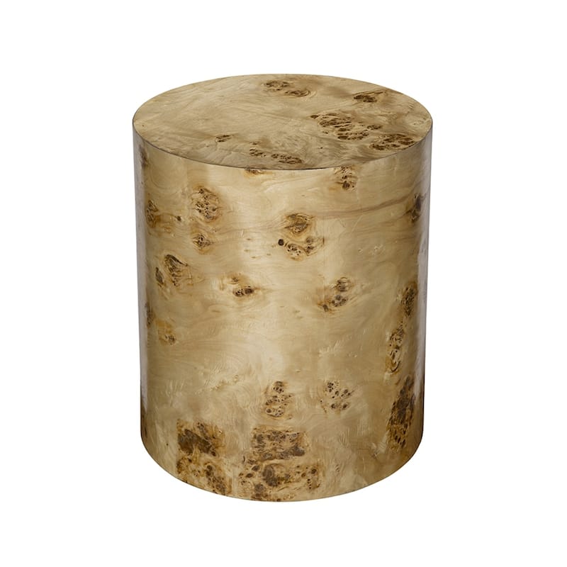 Burl Wood Cylinder Side Table Natural Grain End Table for Living Room
