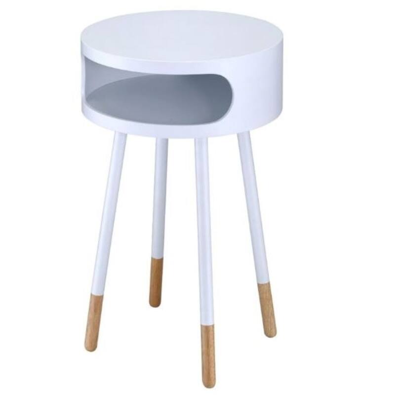 Modern White Solid Wood Round End Table with Shelf and Matte Finish for Living Room or Bedroom - 16" L x 16" W x 26" H