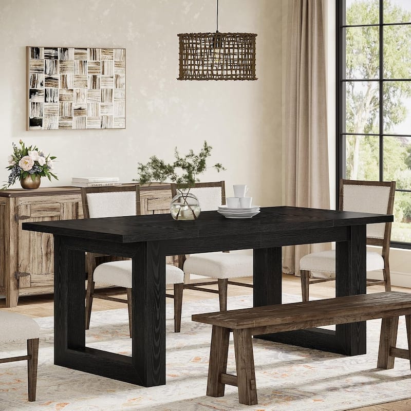 63-Inch Dining Table Modern Wood Kitchen Table Large Rectangular Dinner Table for Dining Room