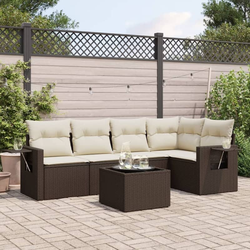 vidaXL Patio Sofa Set with Cushions Outdoor Conversation Furniture Poly Rattan