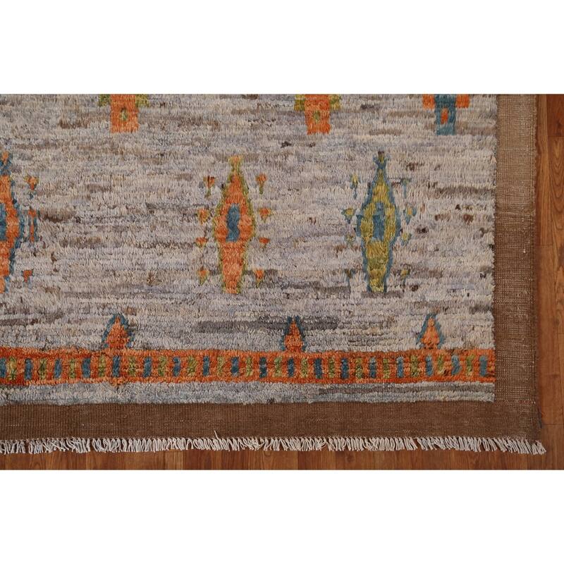 Hand Knotted Oriental 100% Wool Carpet Modern Tribal Greys & Charcoal Moroccan Area Rug - 9' 10'' X 6' 2''