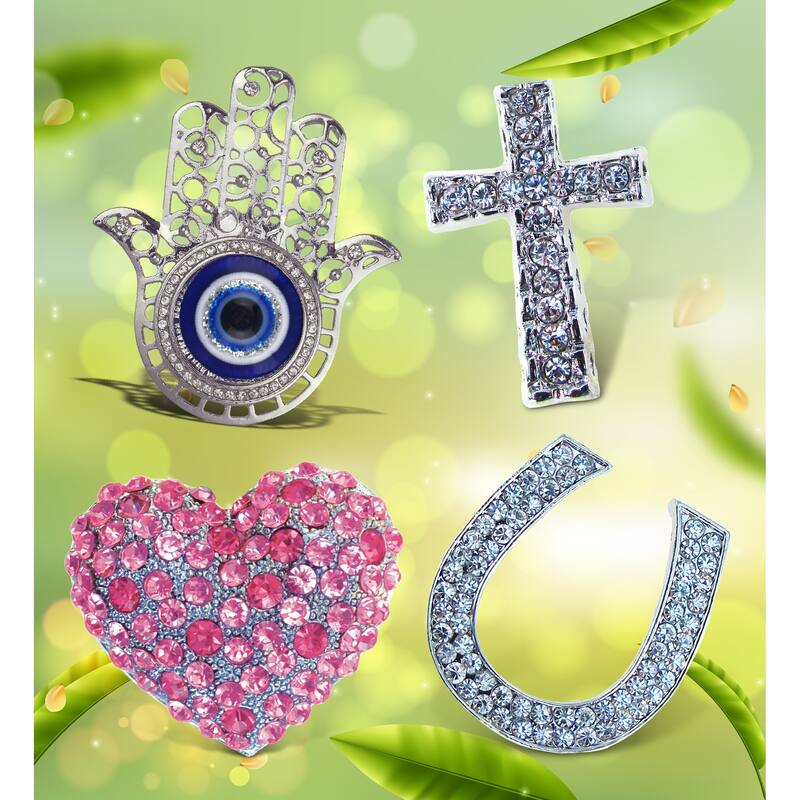 Aqua79 Sparkling Refrigerator Magnet Set Mix with Rhinestone - 4 Pcs - 2.37 inches