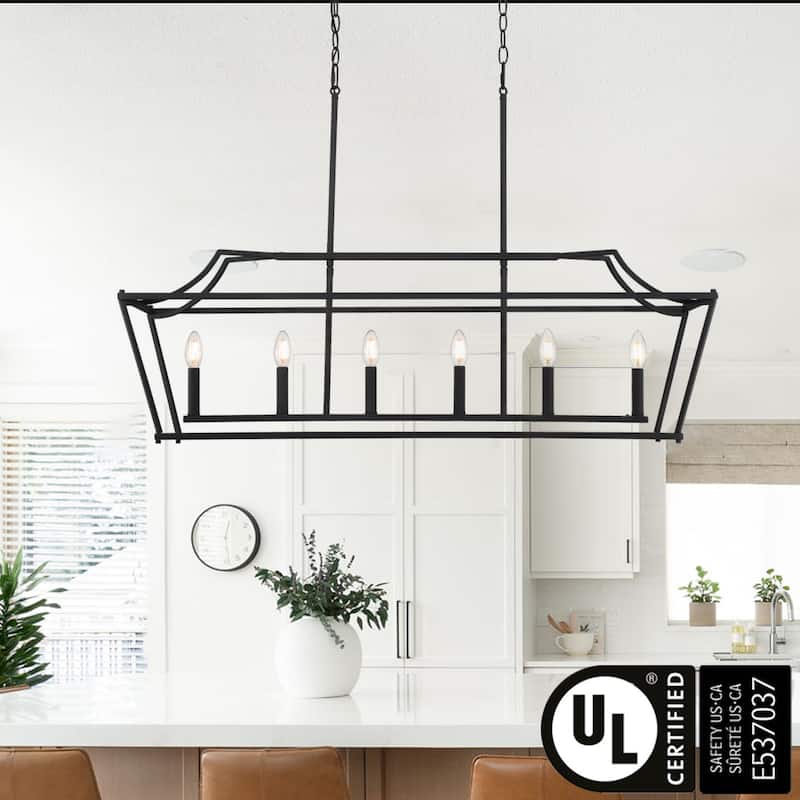 Farmhouse Black 6-light Rectangle Chandelier Linear Lighting for Dining Room